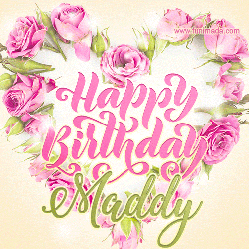 Pink rose heart shaped bouquet - Happy Birthday Card for Maddy