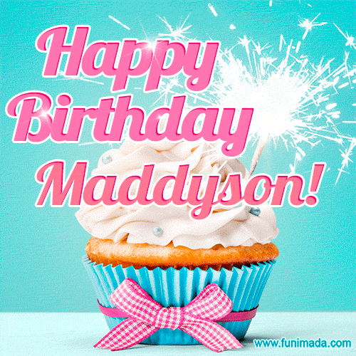 Happy Birthday Maddyson! Elegang Sparkling Cupcake GIF Image.