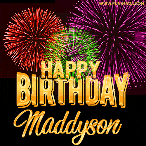 Wishing You A Happy Birthday, Maddyson! Best fireworks GIF animated greeting card.