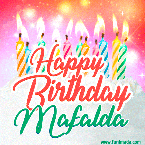 Happy Birthday GIF for Mafalda with Birthday Cake and Lit Candles