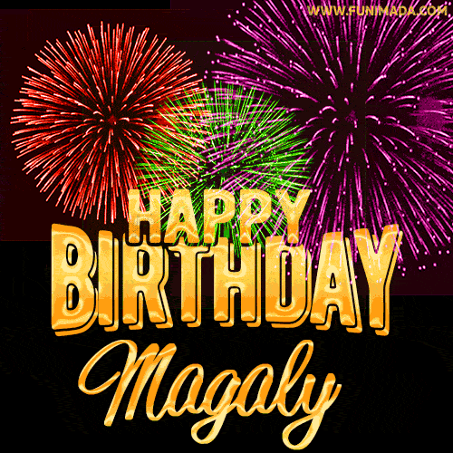 Wishing You A Happy Birthday, Magaly! Best fireworks GIF animated greeting card.