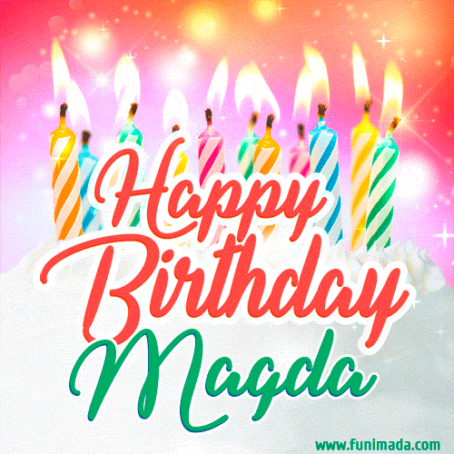 Happy Birthday GIF for Magda with Birthday Cake and Lit Candles