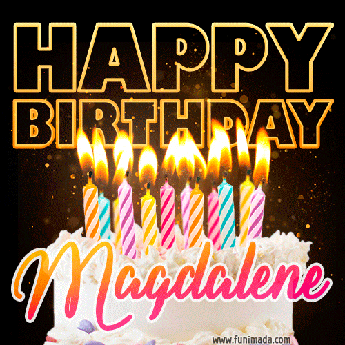 Magdalene - Animated Happy Birthday Cake GIF Image for WhatsApp