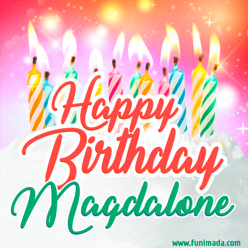 Happy Birthday GIF for Magdalone with Birthday Cake and Lit Candles