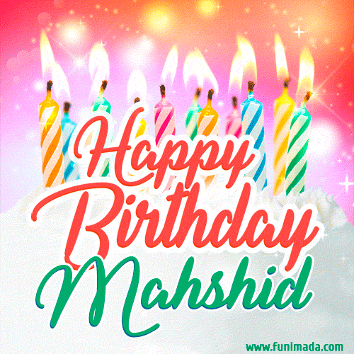Happy Birthday GIF for Mahshid with Birthday Cake and Lit Candles