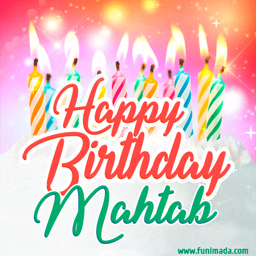 Happy Birthday GIF for Mahtab with Birthday Cake and Lit Candles
