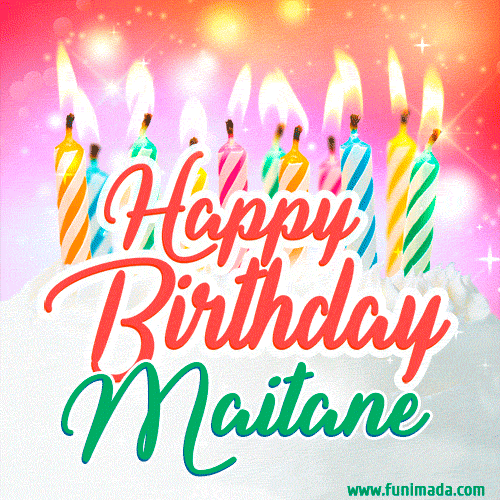 Happy Birthday GIF for Maitane with Birthday Cake and Lit Candles