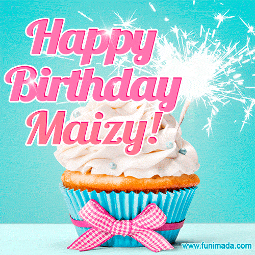 Happy Birthday Maizy! Elegang Sparkling Cupcake GIF Image.
