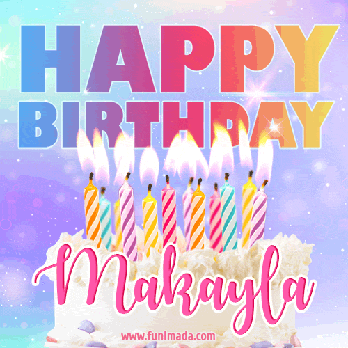 Animated Happy Birthday Cake with Name Makayla and Burning Candles