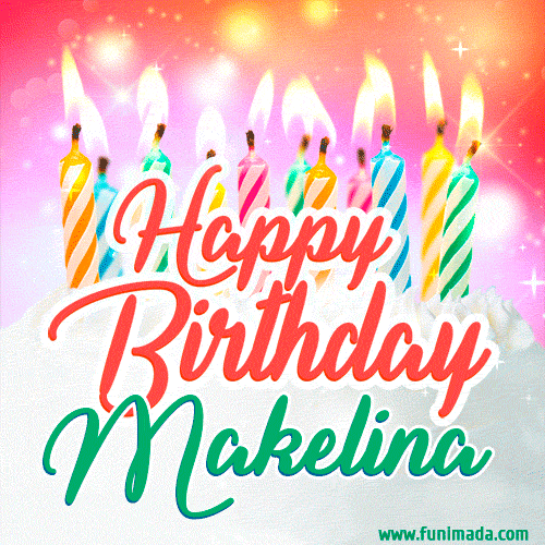 Happy Birthday GIF for Makelina with Birthday Cake and Lit Candles
