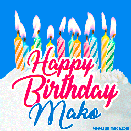 Happy Birthday GIF for Mako with Birthday Cake and Lit Candles
