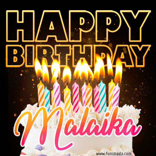 Malaika - Animated Happy Birthday Cake GIF Image for WhatsApp