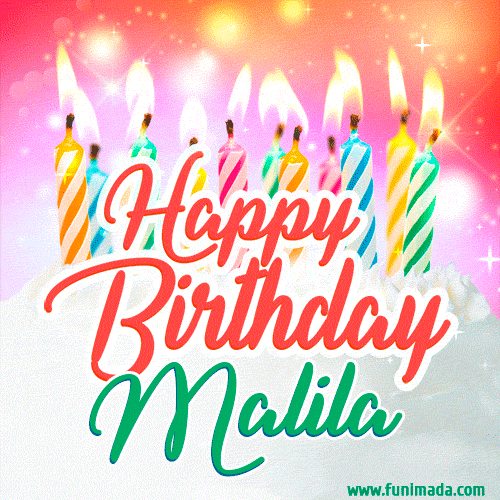Happy Birthday GIF for Malila with Birthday Cake and Lit Candles