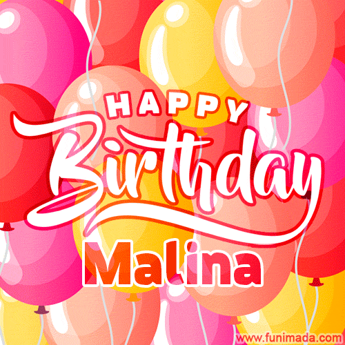 Happy Birthday Malina - Colorful Animated Floating Balloons Birthday Card