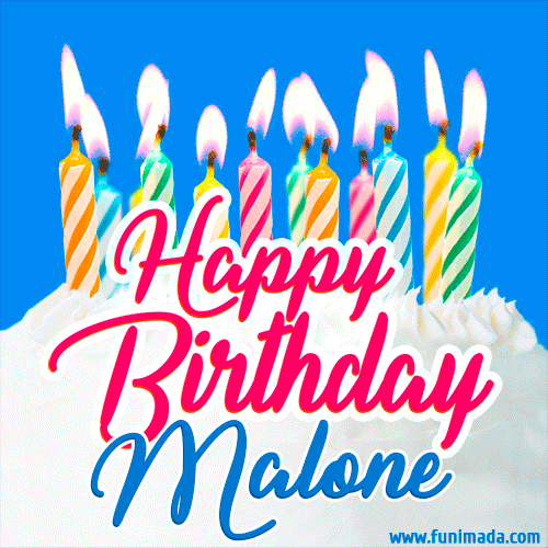 Happy Birthday GIF for Malone with Birthday Cake and Lit Candles