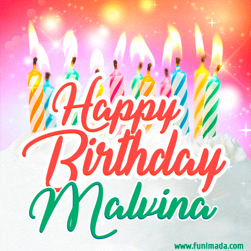 Happy Birthday GIF for Malvina with Birthday Cake and Lit Candles