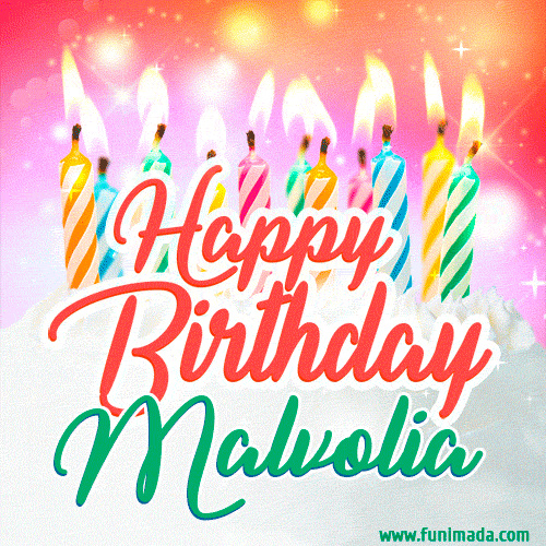 Happy Birthday GIF for Malvolia with Birthday Cake and Lit Candles