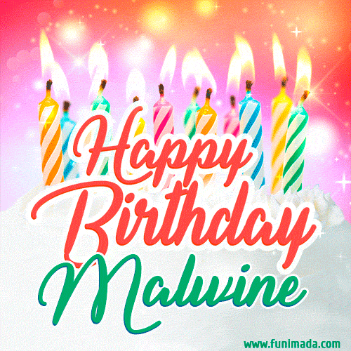 Happy Birthday GIF for Malwine with Birthday Cake and Lit Candles