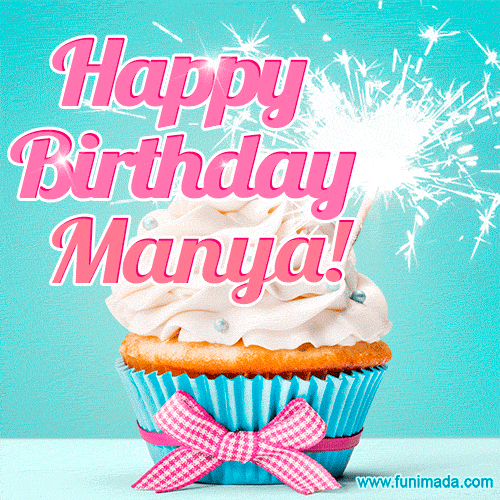 Happy Birthday Manya! Elegang Sparkling Cupcake GIF Image.