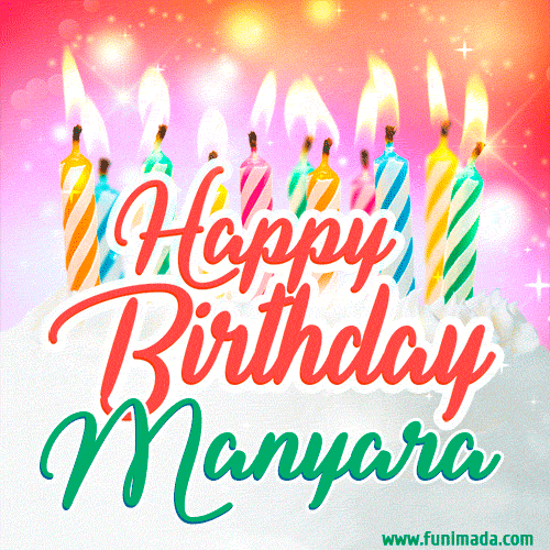 Happy Birthday GIF for Manyara with Birthday Cake and Lit Candles