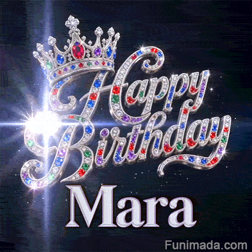 Sparkling diamonds and colorful gems highlighting a royal silver tiara and cursive lettering custom-made for Mara.