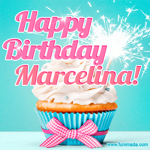 Happy Birthday Marcelina! Elegang Sparkling Cupcake GIF Image.