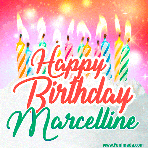 Happy Birthday GIF for Marcelline with Birthday Cake and Lit Candles