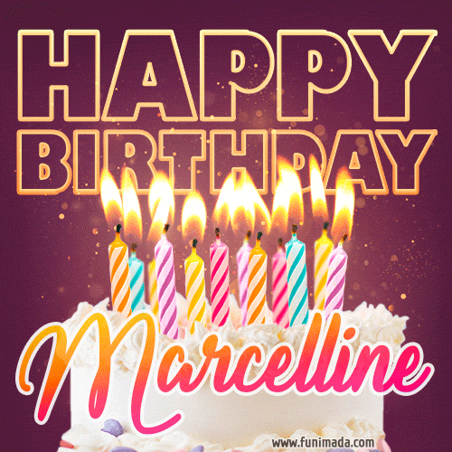 Marcelline - Animated Happy Birthday Cake GIF Image for WhatsApp