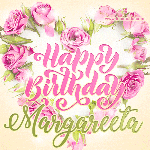 Pink rose heart shaped bouquet - Happy Birthday Card for Margareeta