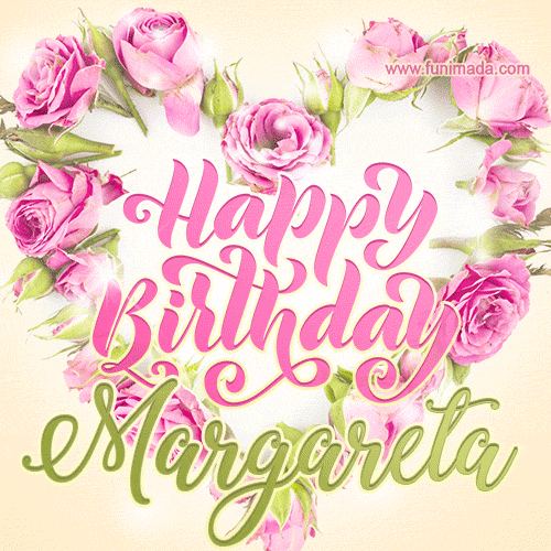 Pink rose heart shaped bouquet - Happy Birthday Card for Margareta