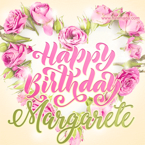 Pink rose heart shaped bouquet - Happy Birthday Card for Margarete