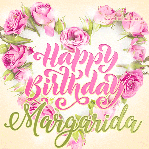 Pink rose heart shaped bouquet - Happy Birthday Card for Margarida