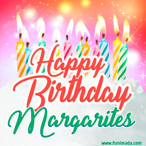 Happy Birthday GIF for Margarites with Birthday Cake and Lit Candles
