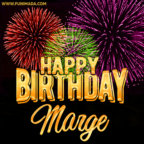 Wishing You A Happy Birthday, Marge! Best fireworks GIF animated greeting card.