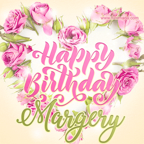 Pink rose heart shaped bouquet - Happy Birthday Card for Margery