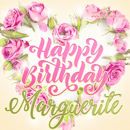 Pink rose heart shaped bouquet - Happy Birthday Card for Marguerite