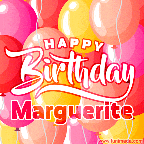 Happy Birthday Marguerite - Colorful Animated Floating Balloons Birthday Card