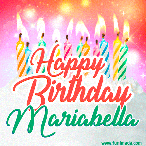 Happy Birthday GIF for Mariabella with Birthday Cake and Lit Candles