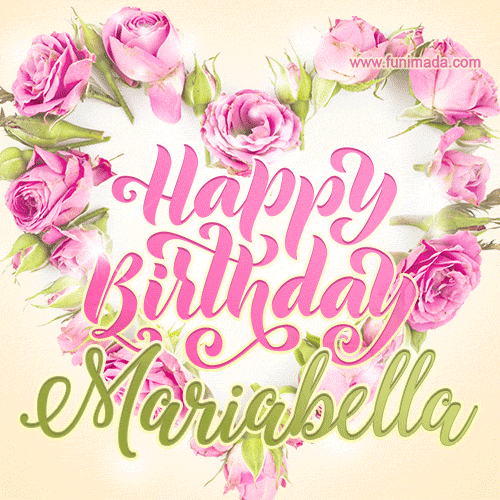 Pink rose heart shaped bouquet - Happy Birthday Card for Mariabella
