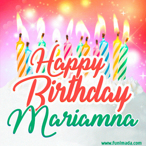 Happy Birthday GIF for Mariamna with Birthday Cake and Lit Candles