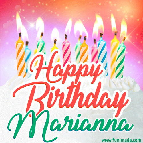 Happy Birthday GIF for Marianna with Birthday Cake and Lit Candles