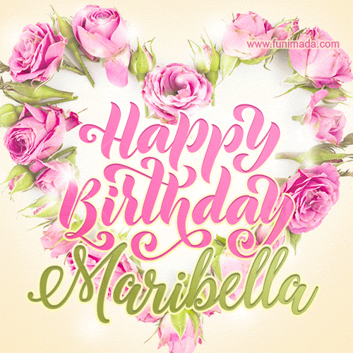 Pink rose heart shaped bouquet - Happy Birthday Card for Maribella