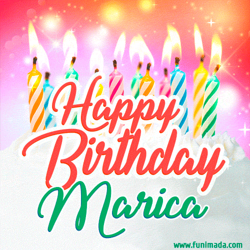 Happy Birthday GIF for Marica with Birthday Cake and Lit Candles