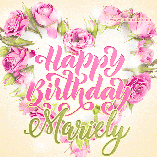 Pink rose heart shaped bouquet - Happy Birthday Card for Mariely