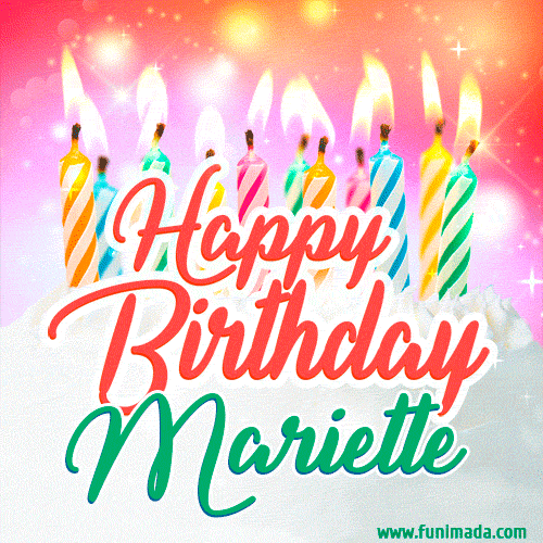 Happy Birthday GIF for Mariette with Birthday Cake and Lit Candles
