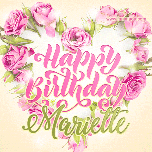 Pink rose heart shaped bouquet - Happy Birthday Card for Mariette