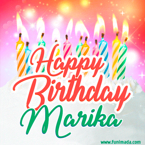 Happy Birthday GIF for Marika with Birthday Cake and Lit Candles
