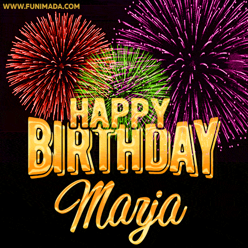 Wishing You A Happy Birthday, Marja! Best fireworks GIF animated greeting card.