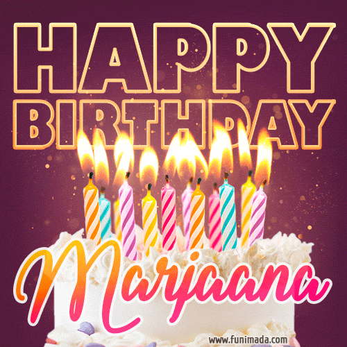 Marjaana - Animated Happy Birthday Cake GIF Image for WhatsApp