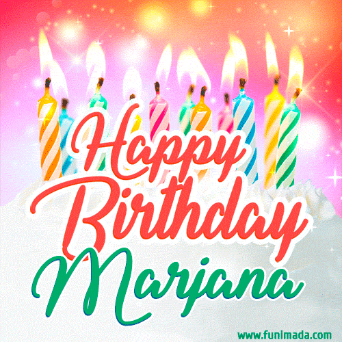 Happy Birthday GIF for Marjana with Birthday Cake and Lit Candles